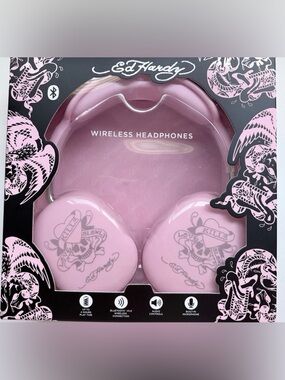 ED HARDY Pink Wireless Headphones